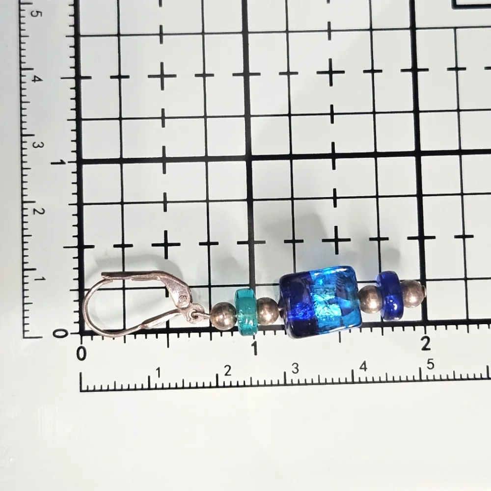 Glass Turquoise & Teal Beads Sterling Silver Dangle Lever Back Earrings